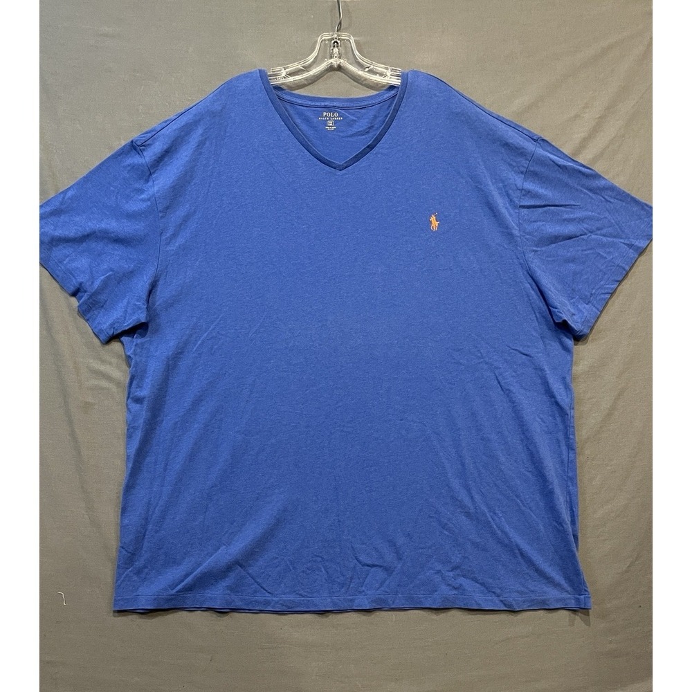 Polo Ralph Lauren V-Neck Shirt Men's 3XB Big Blue Orange Pony Preppy Tee - Picture 2 of 8